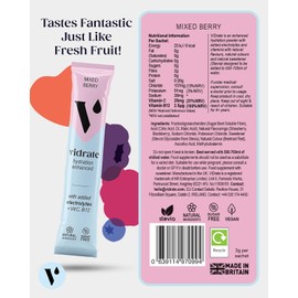 Electrolytes Powder - Hydration Sachets Packed with Vitamins - Zero Sugar Rehydration Sachet with No Artificial Sweeteners & Preservatives by ViDrate - Mixed Berry Small Pack, 8 Electrolytes Sachets