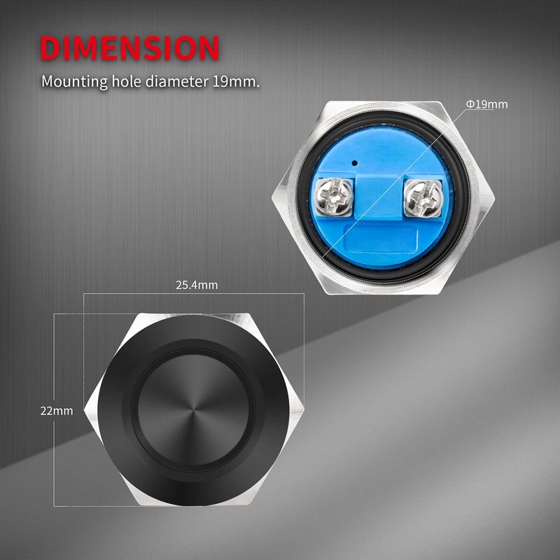 DaierTek 12V 19mm Momentary Horn Push Button Switch Black Metal