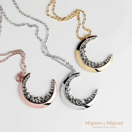MignonandMignon Gold Plated Crescent Moon Necklace with Black Diamond Crystals Mothers Day Gift - ZCMN