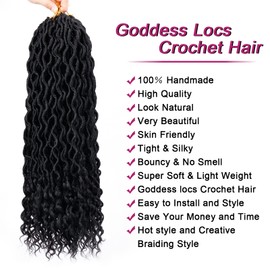 Goddess Locs Crochet Hair - 6 Packs 24 Inch Curly Faux Locs Crochet Hair for Black Women, Crochet Pre-Looped Curly Hair Goddess Locs Synthetic Braiding Hair Extensions (24 Inch, 1B#)