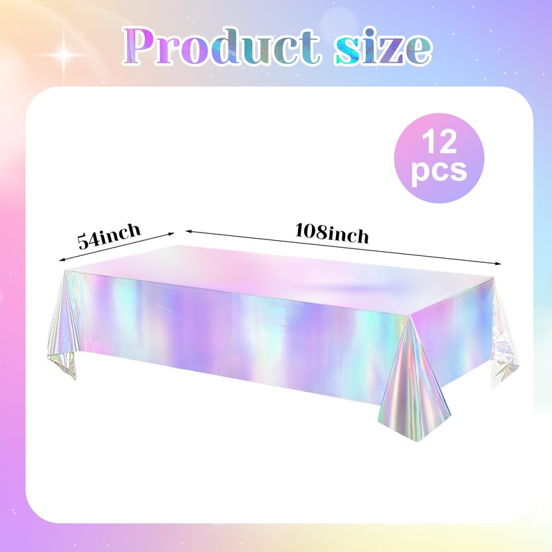 Wensdr 12 Packs Large Iridescent Tablecloths 54x108 inches Shiny Table