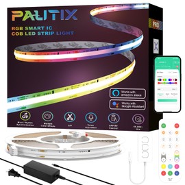 PAUTIX RGB Smart IC COB LED Strip Lights,Work with Alexa/Google Assistant,24ft/7.5m,720LEDs/m Addressable UL-Listed 24V Chasing Color Flexible Tape Light,for Cabinet,TV,Bedroom,Party DIY Decoration