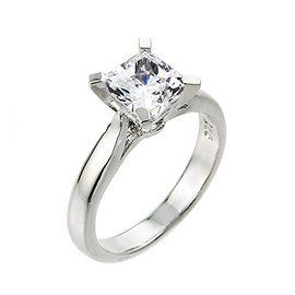CZ Engagement Rings High Polish 925 Sterling Silver Princess-Cut Four-Prong Solitaire 3 Carat (Size 5.75)