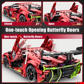 OWNONE 1 Remote Control Super Car Building Kits, 1835PCS Technique Plated Race Car Building Set for Adults Men Teens - with 5 Fast Motors, Electric Height Adjustment & Drift Spin Wheels