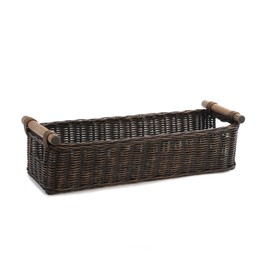 The Basket Lady Long Narrow Pole Handle Wicker Basket, Medium, 19 in L x 7 in W x 5.5 in H, Antique Walnut Brown