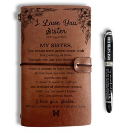 To My Sister Leather Journal, Engraved Gift Pen, Roller Ballpen, Ballpoint Pen, Best Sister Ever, Leather Notebook and Pen Gift for Sister, 160 Pages Notebook, Mothers Day Birthday Christmas Gift-C7