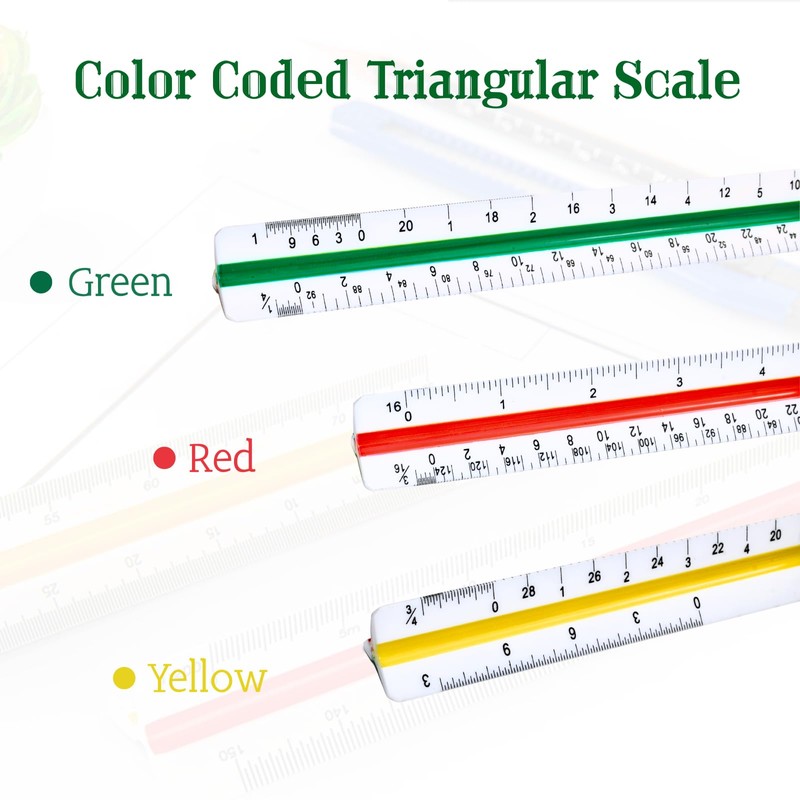 Architectural Scale Ruler, 12” Plastic Architect Scale, Triangular Ruler for
