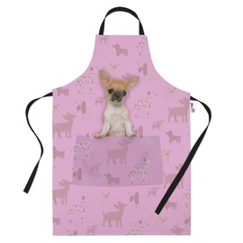 Chihuahua Gifts for Dog Lovers Owners - Cooking Baking Aprons - Kitchen Apron Gift for Women Men Bakers and Cooks Pink