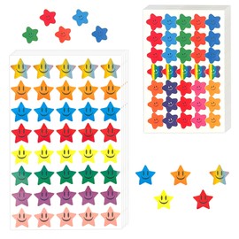 550 Pieces Cute Smile Star Reward Stickers, 15 Sheets Glitter Foil Happy Star Stickers, Multicoloured Reward Sticky Stars, Rainbow Smiley Face Stickers, Easy Peel Stickers for Students Reward Chart