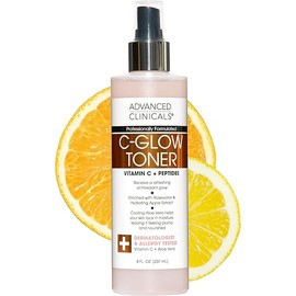 Advanced Clinicals Vitamin C Glow Facial Mist Toner for Face W/Rosewater, Ferulic Acid, & Peptides. Vitamin C Antioxidant Moisturizer Face Mist Provides Instant Skin Hydration, Non-Greasy, 8 Fl Oz