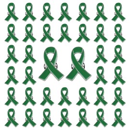 WANDIC 50 Pcs Green Ribbon Pin, Health Awareness Lapel Pin Green Ribbon Brooch Green Lapel Pins Hope Pins Enamel Jewelry Pins for Decoration