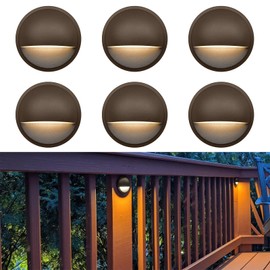 GKOLED Low Voltage LED Deck Lights, 12V AC/DC Landscape Step Railing Fence Light, 2W 2700K Accent Lighting Fixture, Die-cast Aluminum, Dark Brown, 6-Pack