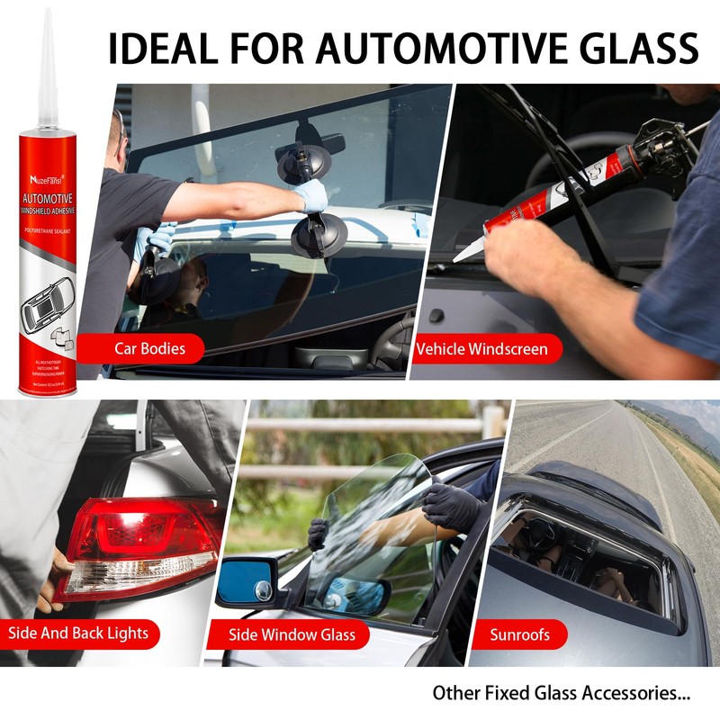 MuzeFansi Polyurethane Windshield Adhesive–Weatherproof, Fast Curing Auto Glass Sealant for