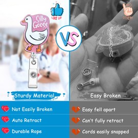 2pcs Silly Goose Funny Badge Holder Retractable Cute Badges Reels Accessories ID Clip for Nursing Nurses Doctor Student Teacher Healthcare Medical Work Office Nurse Student Grad Gift