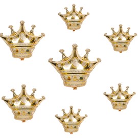 7 Crown Glod Mylar Foil Balloons 1 Big 98 * 90cm 2 Medium 75 * 65cm and 4 Mini Size 37 * 32cm Crown Ballons for Wedding Birthday Annivesary Party and Kindergarten Decorations