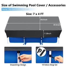 Swimming Pool Cover for Rectangular 220 x 150 cm Pools Pool Cover Rectangular Pool Tarpaulin Rectangular Summer & Winter Solar Tarpaulin Pool for Rectangular Frame Pool