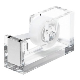 OfficeGoods Acrylic Tape Dispenser – Modern Desk Organizer for Office Supplies – Heavy Duty Refillable Tape Holder for Home and School Crafting – Stylish Desktop Accessory for Gift Wrapping, Silver