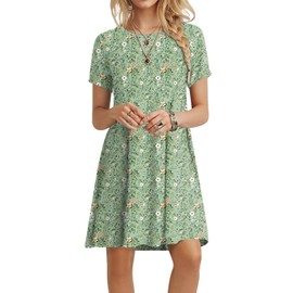 POPYOUNG 2025 Women's Summer Casual T-Shirt Dresses Crew Neck Beach Cover Up Sun Dress Large, Brambling-Green
