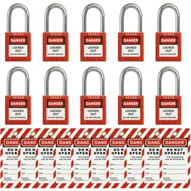 Boviisky Lockout Tagout Locks Set - 10 Lockout Locks Keyed Different, 2 Keys Per Lock, with 10 Tags, for Stations and Devices, R1001T