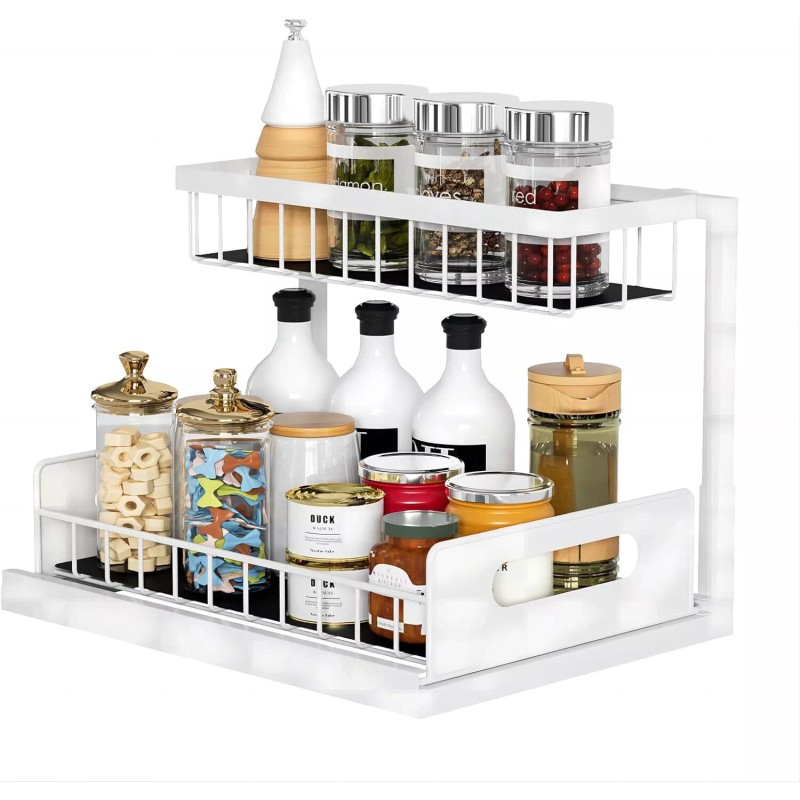 AIDERLY Under Sink Organizers Storage 2 Tier Slide Out Kitchen