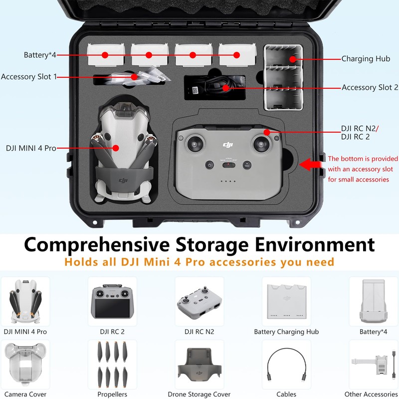 Hard Case for DJI Mini 4 Pro, Waterproof Carrying Case