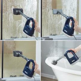 SALAV CS-100 CleanSteam Compact Steam Cleaner, Handheld Cleaner with 10pc Accessories Set, Instant Refill, 1100 watts, Steam Lock Button for Hands-Free Use, Navy