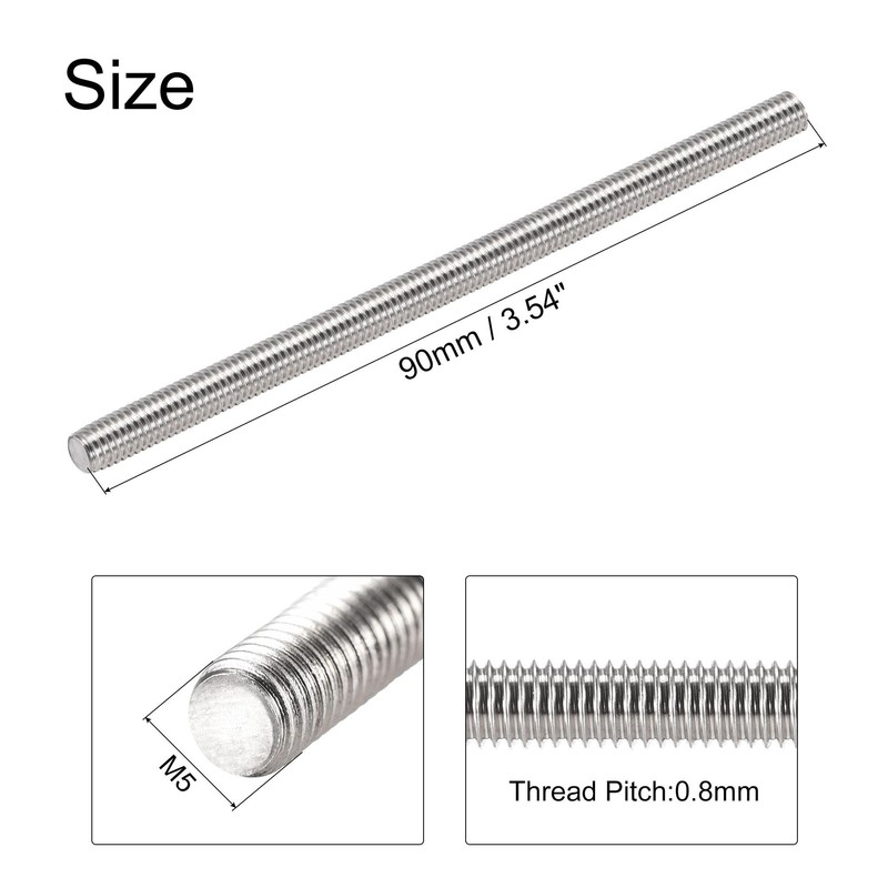 uxcell 6Pcs M5 x 90mm Fully Threaded Rod 304 Stainless