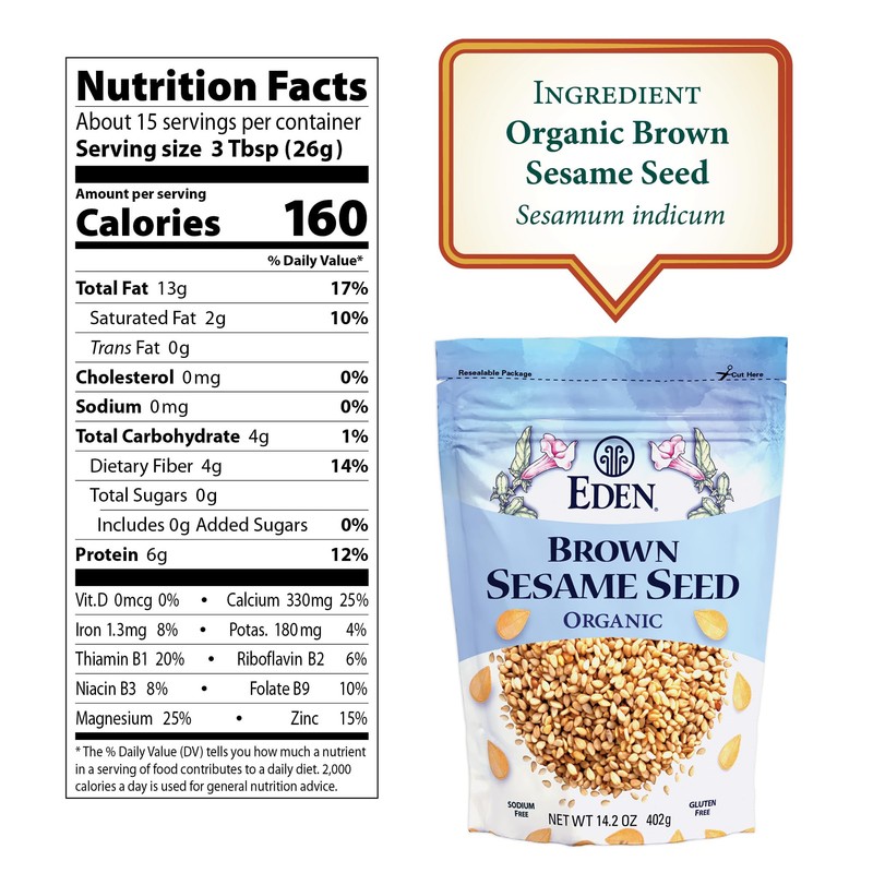 Eden Organic Brown Sesame Seed, Unhulled & Raw, 14.2 oz