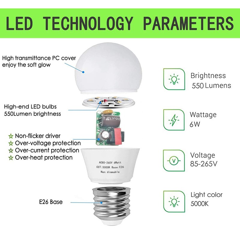 GOSCHE 6W A15 Led Blulb 60 Watt Incandescent Equivalent, 550