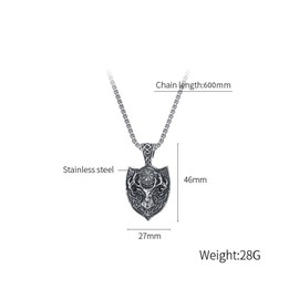 Deer Shield Necklace for Men, Hip Hop Deer Necklace, Norse Viking Celtic Deer Head Pendant Necklace with 23.6"Chain, Stainless Steel Punk Rock Reindeer Pendant, Vintage Animal Elk Deer Necklace Jewelry for Men