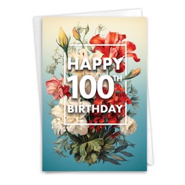 NobleWorks 100th Birthday Milestone Greeting Card with 5 x 7 Inch Envelope (1 Card) Flowers For Milestones - 100 C10582MBG