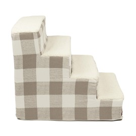 Majestic Pet Portable Pet Stairs | Soft Sherpa Steps Foam Feeling | Steps for Dogs & Cats | Dog & Cat Ramp | Indoor Only | Max Weight: up to 250 Lbs, 4 Step, Anderson Check Neutral Tan