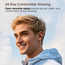 VRIFOZ Stylish Clip-on Design Earbuds, Comfortable Open Wearable Wireless Earbuds, Lightweight Waterproof, 50H Battery, Bluetooth 5.4 Headphones,Perfect for Glasses Wears, Office, Fitness and Workouts