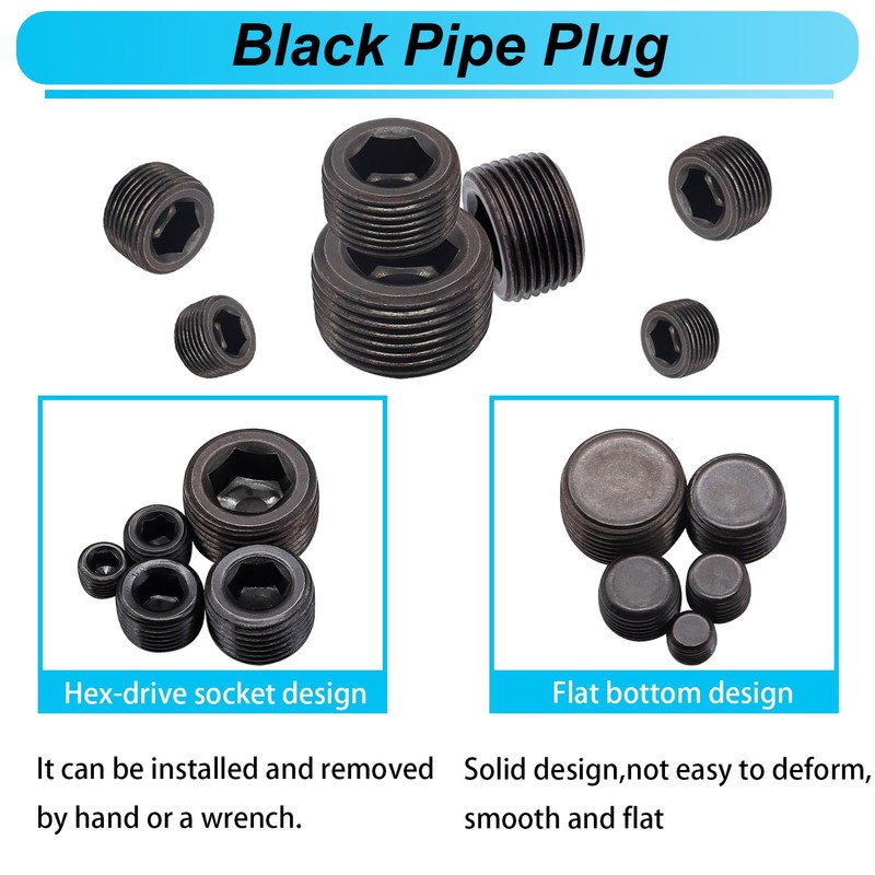 Hmknana 26PCS Black Pipe Plug Fitting Assortment Kit, Carbon Steel