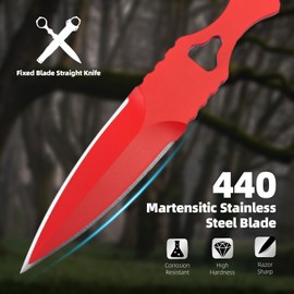 XXOK Actical Knife Portable Knife 7.0 Inch 440C Fixed Blade Knives Outdoor camping portable straight knife with protective cover available in red and green colors (red)