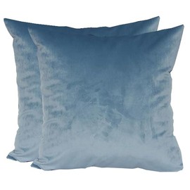 TangDepot Pack of 2 Solid Velvet Throw Pillow Covers, Cushion Shams, Super Luxury Soft Pillow Cases, Square Pillow Shells - (16x16 Inch 2 Pieces, Blue)