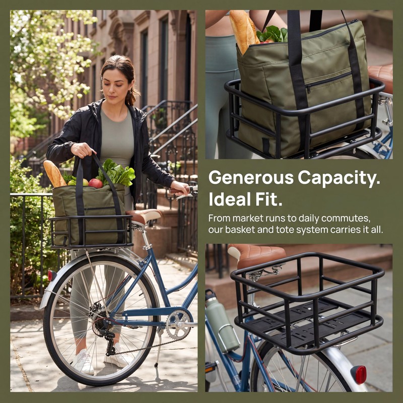 Rear Bike Basket,Rear Rack Bicycle Basket with Waterproof Storage Bag,Large
