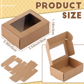 Zonon 100 Pieces Soap Boxes for Homemade Packaging Small Kraft Treat Boxes with Window Present Holder for Candy Bakery Soap Making, 3.54 x 2.44 x 1.26 Inch(Brown)