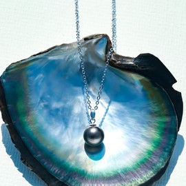 Tahitian Black Pearl Necklace, 10-11mm AAAA Handpicked Natural Black Pearl Pendant with 18K Yellow Gold Plated Sterling Silver Chain, Luxury Gifts for Women, Wife, Mother, Girlfriend, Anniversary, Birthday, Valentines, Mothers Day