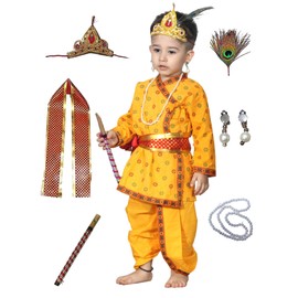 Kaku Fancy Dresses Cotton Krishna Costume for Kids, Baby Krishna Dress for JanmashtamiBal Gopal Dress