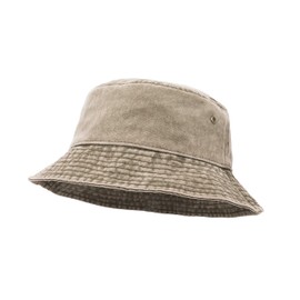 UltraKey Bucket Hat, Wide Brim Washed Denim Cotton Outdoor Sun Hat Flat Top Cap for Fishing Hiking Beach Sports Khaki