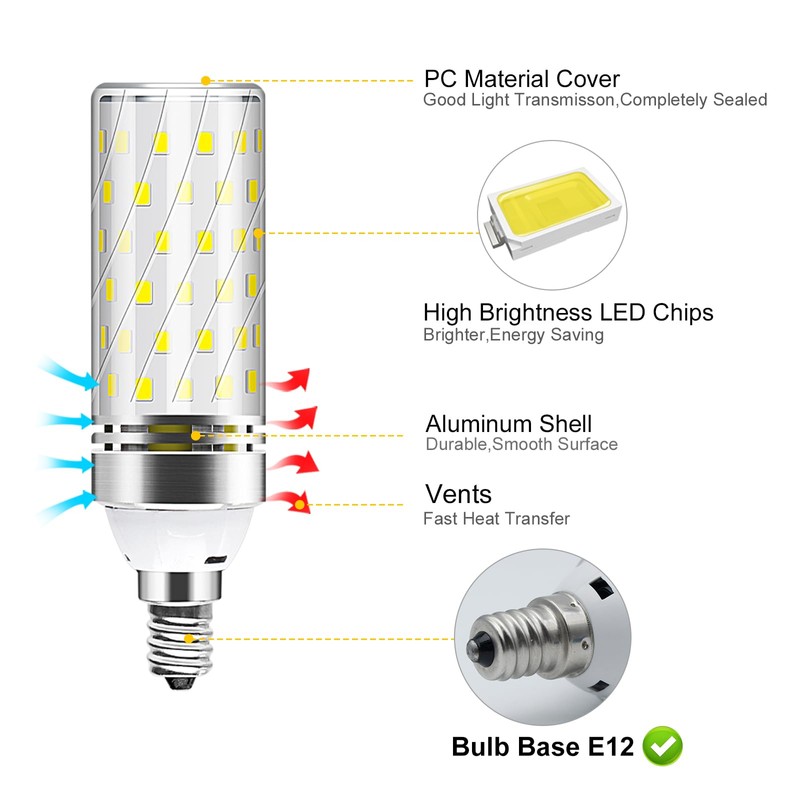 E12 LED Bulb, 4000K Nature White Light Bulbs, 16W 1500LM