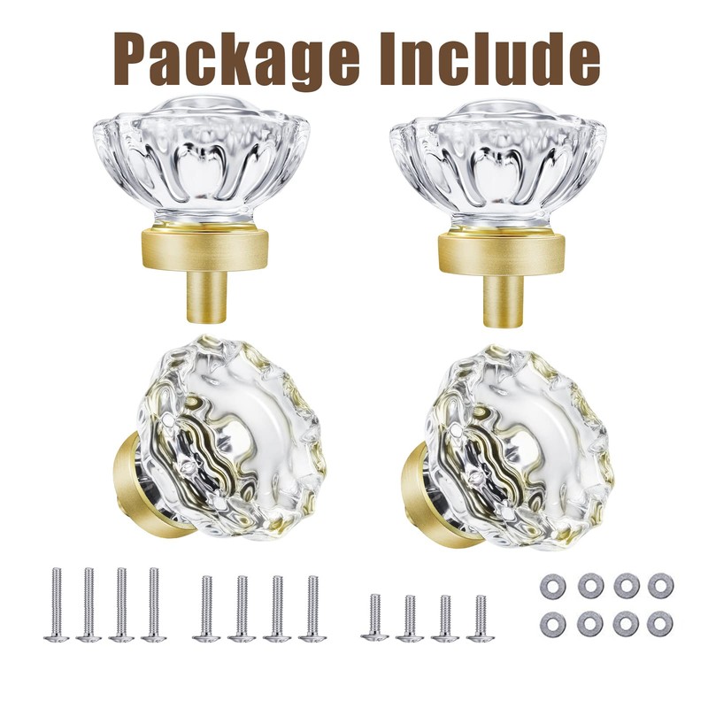 SHINY HANDLES Crystal Drawer Knobs Vintage 4 Pack, Glass Knobs
