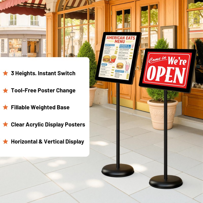 6 Pack Sign Stands 8.5"x11", Adjustable Floor Standing Sign Holders