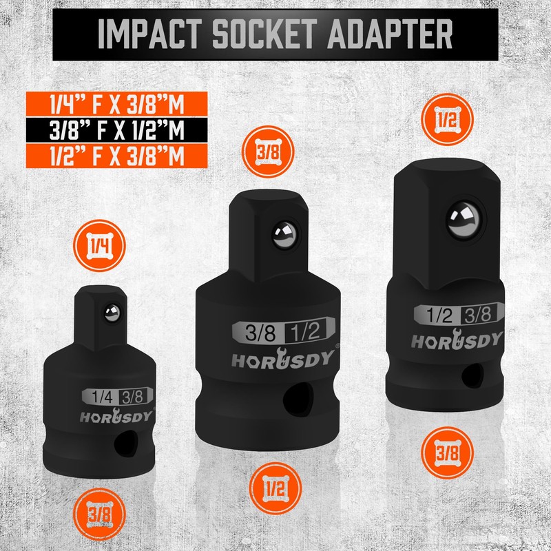 HORUSDY 12Pcs Socket Extension Set, 1/4", 3/8" and 1/2" Impact