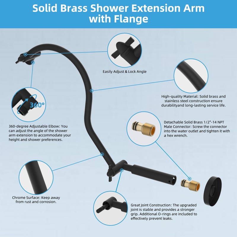 Hibbent All Metal Upgraded 18'' Shower Head Extension Arm, Shower