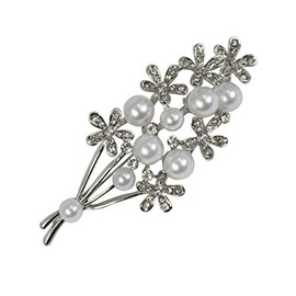 Dahlia Women's Brooch Pin - Elegant Faux Pearl Rhinestone Bouquet - Silver Tone