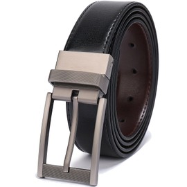 Belts for Men Reversible Leather 1.25" Waist Strap Fashion Dress Buckle Beltox(38-40,Sub-brushed Buckle Black/Brown)