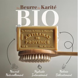 Feste Seife mit Patchouli-Duft – angereichert mit Bio-Sheabutter – parfümierte Seife – 97 % natürliche Inhaltsstoffe – hergestellt in der Provence – Hand & Körper feuchtigkeitsspendend – 3 x 125 g