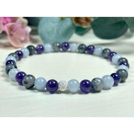Majas Perlen Armband Neuanfang Aquamarin Amethyst Labradorit echt 6mm mit 925er Sterling Silber 5mm facettiert - Größe 16 bis 18cm - Handmade Perlenarmband - Spiritueller Schmuck Unisex